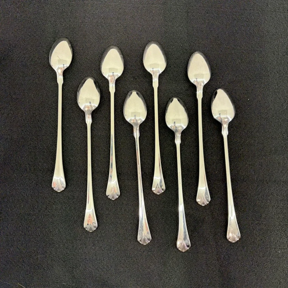 Set of 8 Yamazaki Cara Gold Accent Stainless Tall Beverage Spoons Flatware Japan